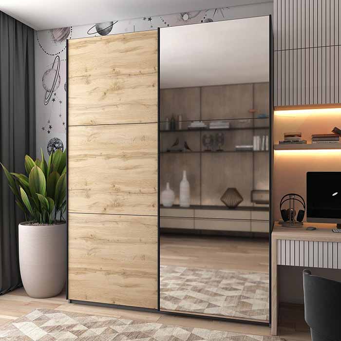 Шафа-купе двохдверна Doros G-Caiser 180х60х240 см Графіт/Дуб евок/1 Дзеркало (DRS-011227)