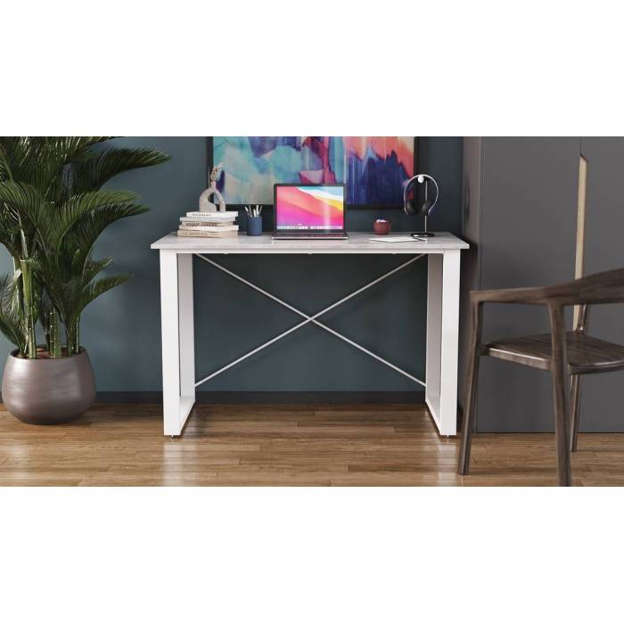 Письмовий стіл Ferrum-decor Драйв 750x1000x600 Білий метал ДСП Бетон 16 мм (FRD-103107)