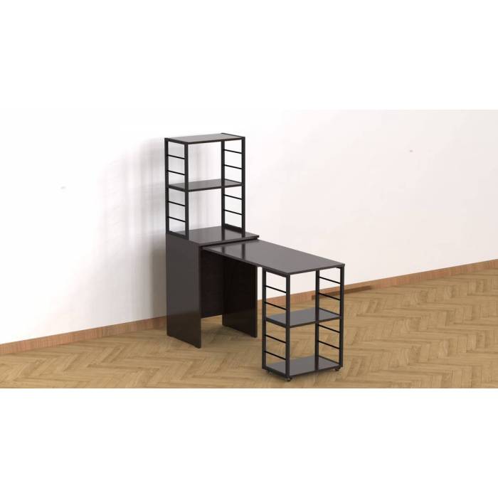 Стіл-тумба трансформер Смарт 3/1 з етажеркою Ferrum-decor 1430x1450x500 Чорний метал ДСП Венге Магія 16 мм (FRD-106167)
