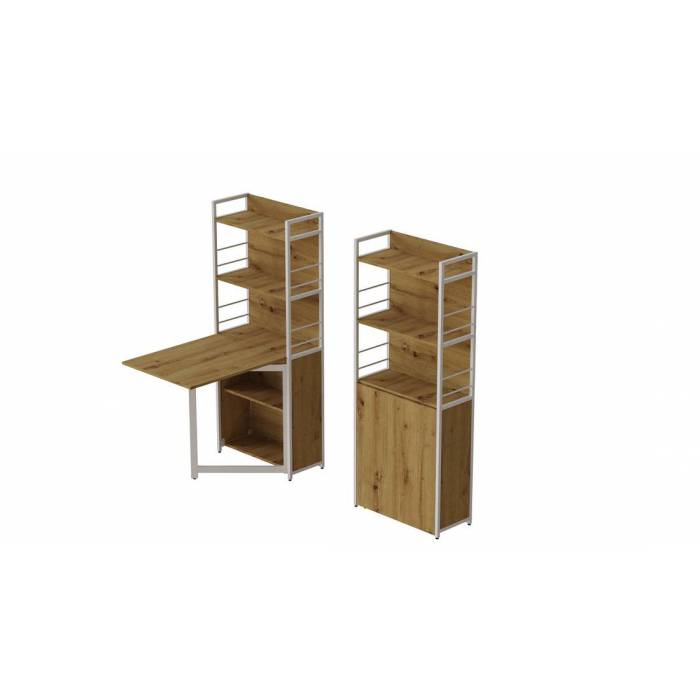 Стіл книжка з етажеркою Практик 2 Ferrum-decor 1555x640x990 Білий метал ДСП Дуб Артизан 16 мм (FRD-104637)
