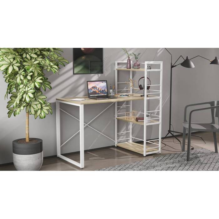 Письмовий стіл Ferrum-decor Серії Конект з етажеркою 75x120x60 білий ДСП Дуб Сонома 16мм (FRD-104227)