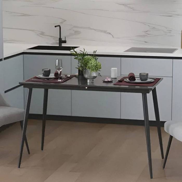Стол кухонный раскладной Данди на конусных ногах Ferrum-decor 75x120(160)x70 Черный металл ДСП Сосна Кембра 16 мм (FRD-106778)