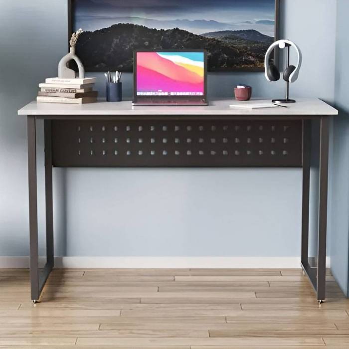 Стол письменный Майк Ferrum-decor 75x140x60 Черный металл ДСП Бетон 16 мм (FRD-106519)