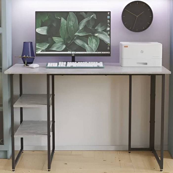 Письменный стол Кевин Ferrum-decor 75x120x60 Черный металл ДСП Бетон 16 мм (FRD-106549)