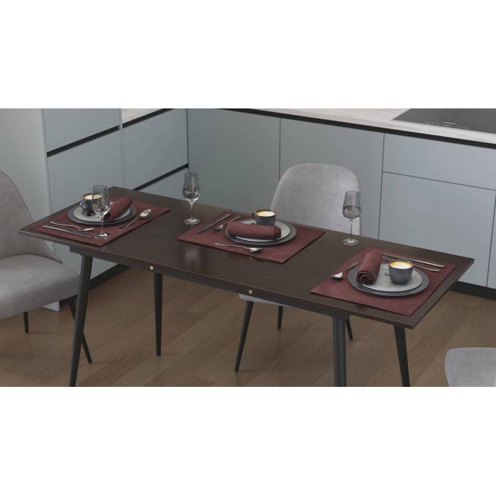 Стіл кухонний розкладний Данді на конусних ногах Ferrum-decor 75x120(160)x70 Чорний метал ДСП Венге Магія 16 мм (FRD-106779)