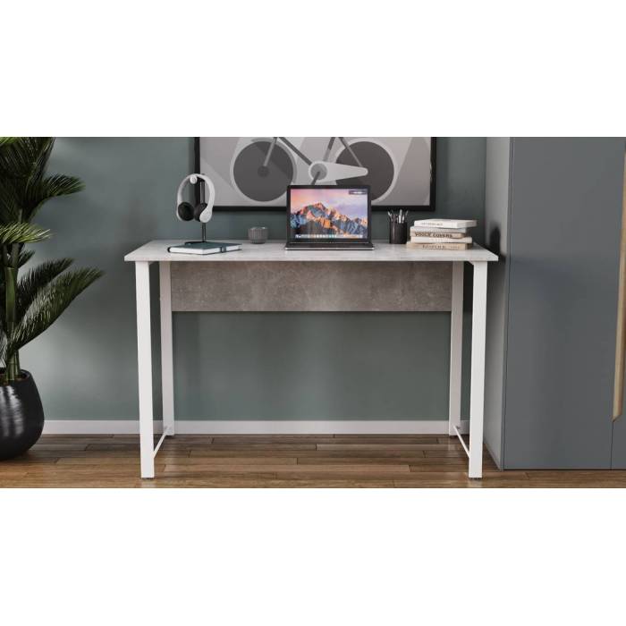 Стол письменный Курт Ferrum-decor 75x140x70 Белый металл ДСП Бетон 32 мм (FRD-106649)