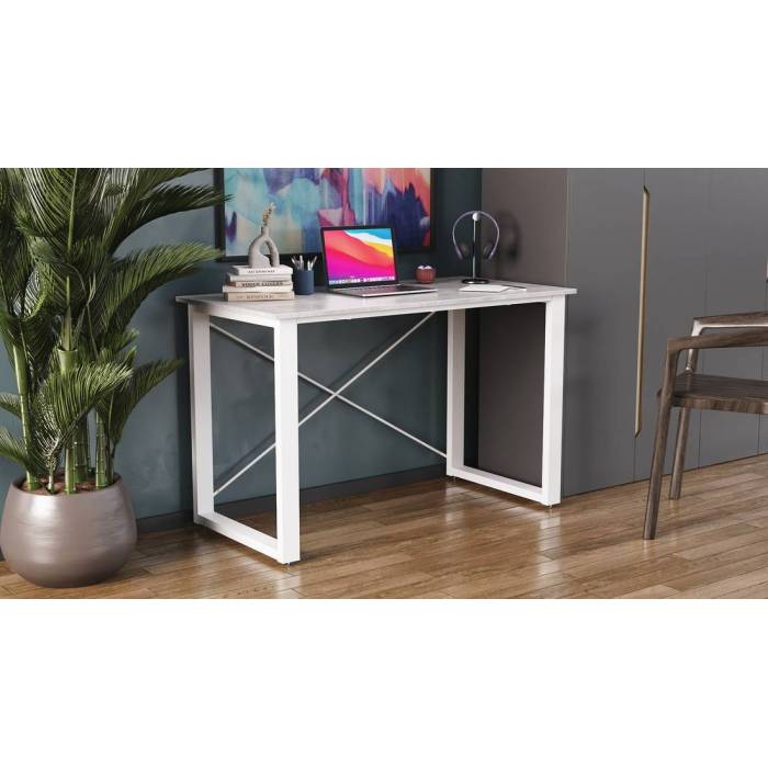 Письмовий стіл Ferrum-decor Драйв 750x1000x700 Білий метал ДСП Бетон 16 мм (FRD-103170)