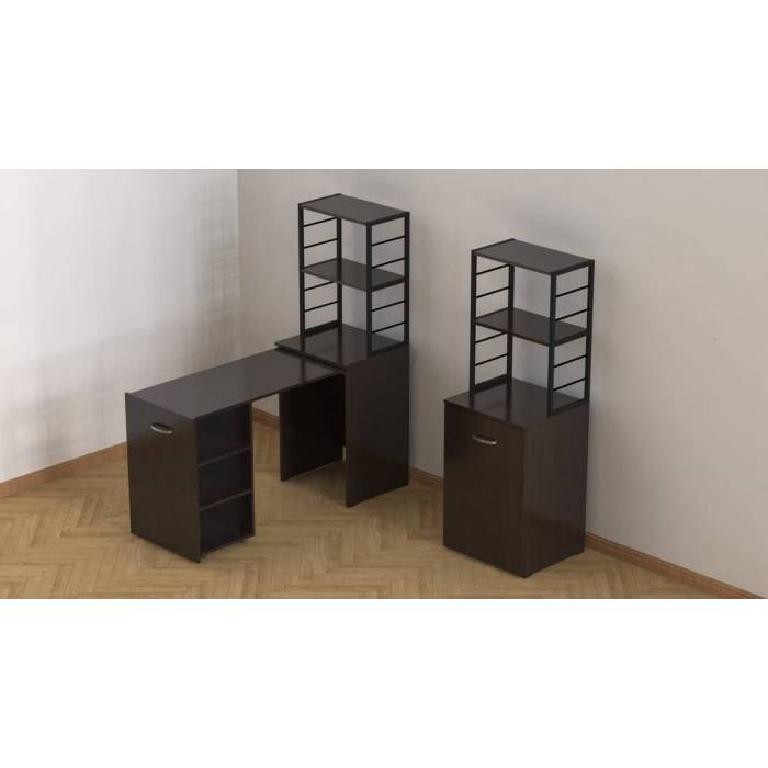 Стіл-тумба трансформер Смарт 4/2 з етажеркою Ferrum-decor 1430x1450x600 Чорний метал ДСП Венге Магія 16 мм (FRD-106170)