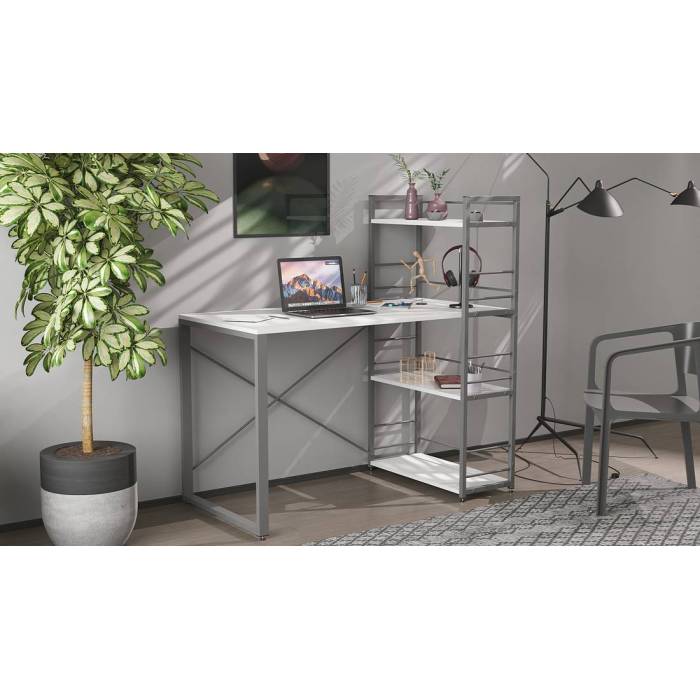 Письменный стол Ferrum-decor Серии Конект с этажеркой 75x120x60 серый ДСП Белый 16мм (FRD-104230)