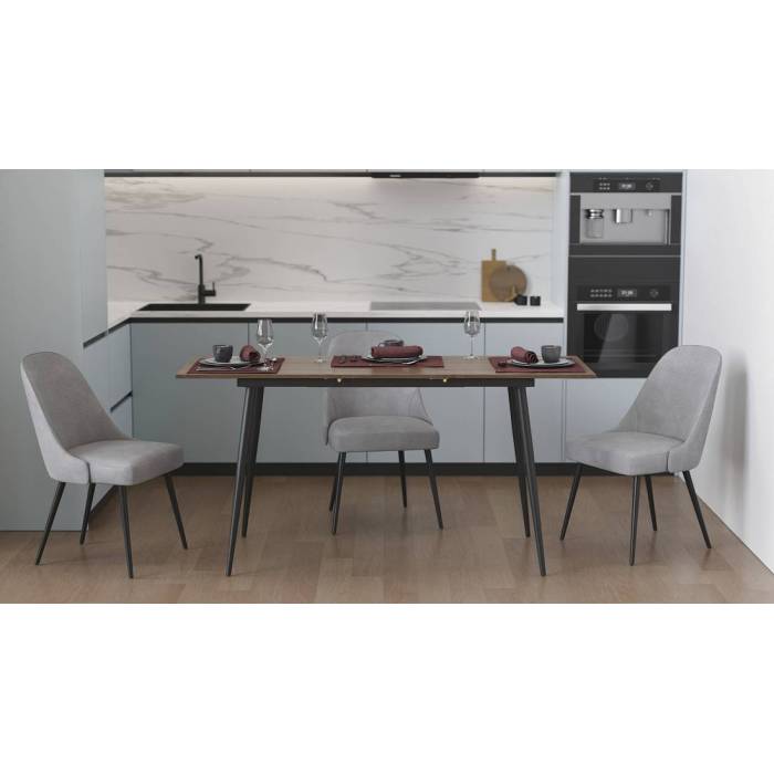 Стол кухонный раскладной Данди на конусных ногах Ferrum-decor 75x120(160)x70 Черный металл ДСП Дуб Сонома Трюфель 16 мм (FRD-106781)