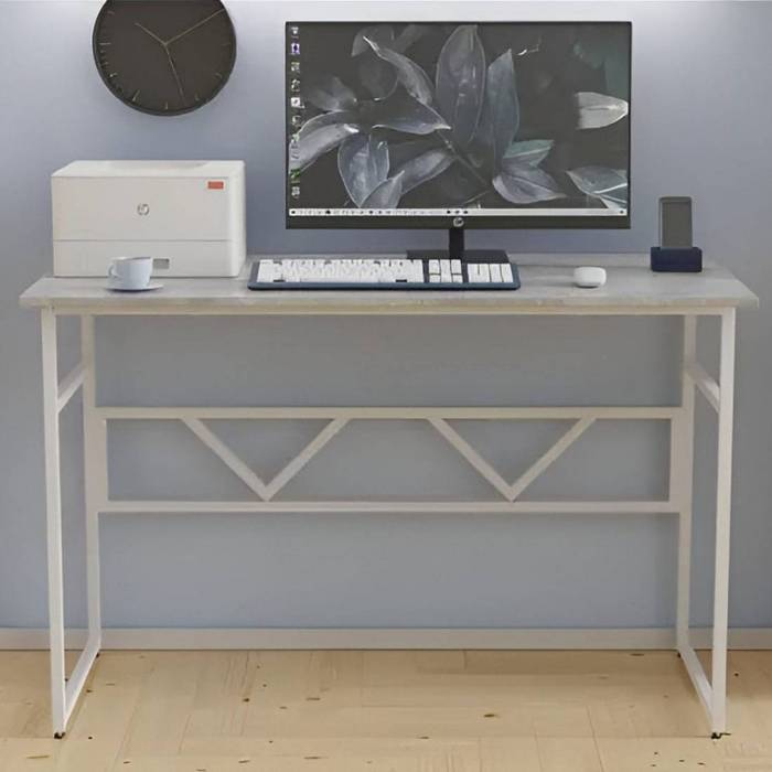 Стол письменный Райан Ferrum-decor 750x1400x700 Белый металл ДСП Бетон 16 мм (FRD-106502)