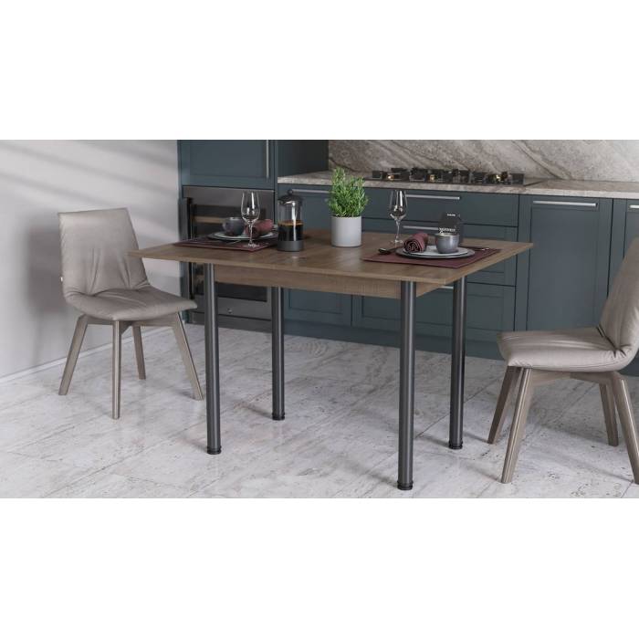 Раскладной обеденный стол трансформер Берта Ferrum-decor 750x1400x900 Черный металл ДСП Дуб Сонома Трюфель 16 мм (FRD-105182)