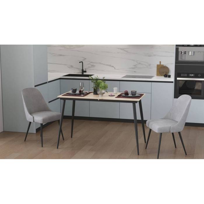 Стол кухонный раскладной Данди на конусных ногах Ferrum-decor 75x120(160)x70 Черный металл ДСП Дуб Сан-Марино 16 мм (FRD-106782)