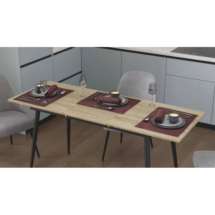 Стіл кухонний розкладний Данді на конусних ногах Ferrum-decor 75x120(160)x60 Чорний метал ДСП Дуб Сонома 16 мм (FRD-106772)