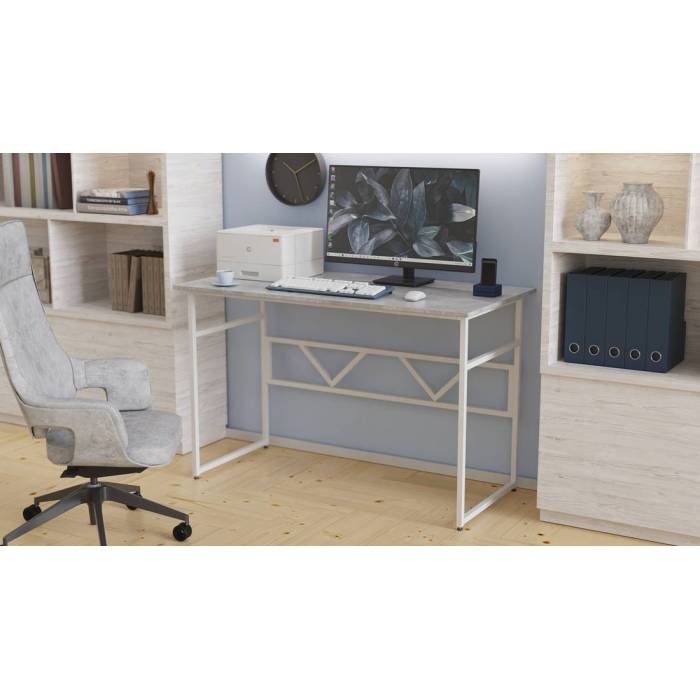 Стол письменный Райан Ferrum-decor 750x1000x600 Белый металл ДСП Бетон 16 мм (FRD-106472)