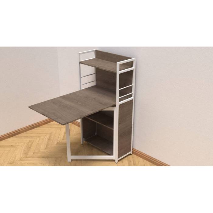 Стіл книга з етажеркою Практик 1 Ferrum-decor 1200x640x990 Білий метал ДСП Дуб Сонома Трюфель 16 мм (FRD-104622)