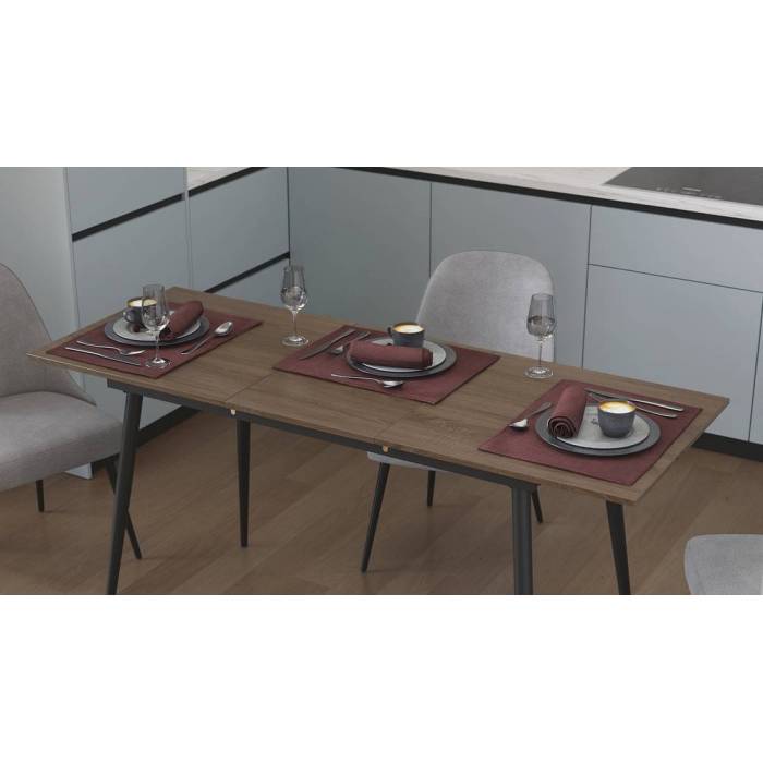 Стіл кухонний розкладний Данді на конусних ногах Ferrum-decor 75x120(160)x60 Чорний метал ДСП Дуб Сонома Трюфель 16 мм (FRD-106773)