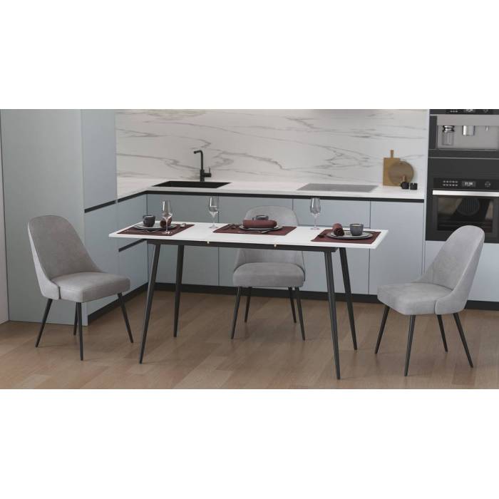 Стол кухонный раскладной Данди на конусных ногах Ferrum-decor 75x120(160)x70 Черный металл ДСП Белый 16 мм (FRD-106783)