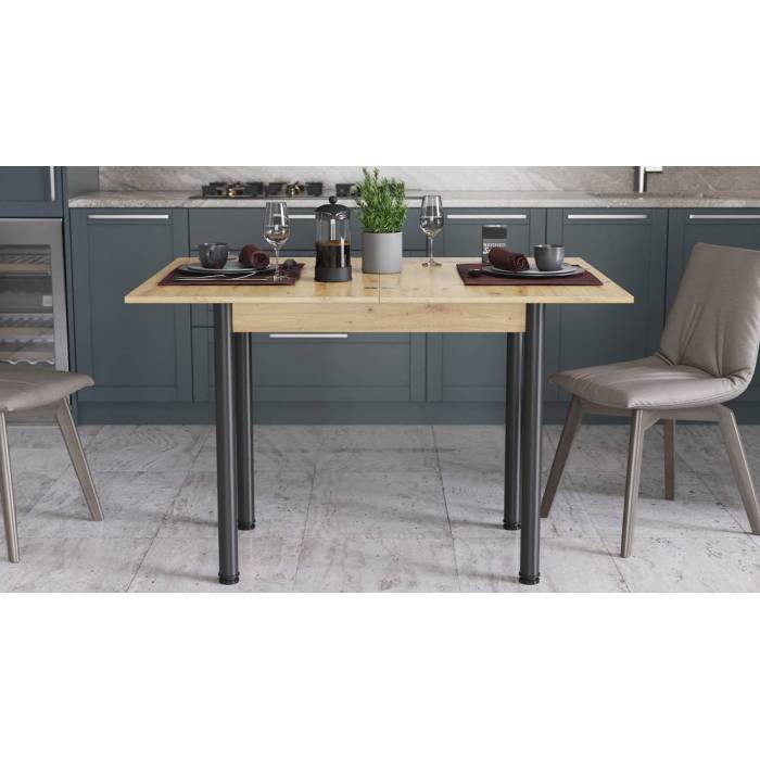 Обідній стіл-формер розкладний Берта Ferrum-decor 750x1400x900 Чорний метал ДСП Дуб Артизан 16 мм (FRD-105183)