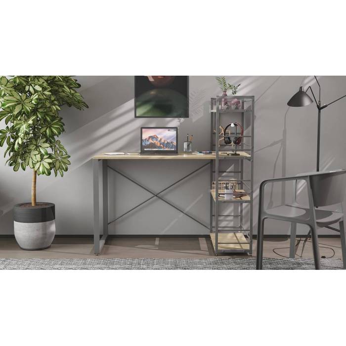 Письменный стол Ferrum-decor Серии Коннект с этажеркой 75x120x60 серый ДСП Дуб Сонома 16мм (FRD-104233)