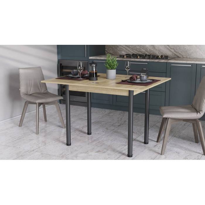Раскладной обеденный стол трансформер Берта Ferrum-decor 750x1200x900 Черный металл ДСП Дуб Сонома 16 мм (FRD-105174)