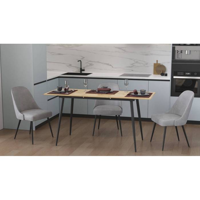 Стол кухонный раскладной Данди на конусных ногах Ferrum-decor 75x120(160)x70 Черный металл ДСП Дуб Артизан 16 мм (FRD-106784)