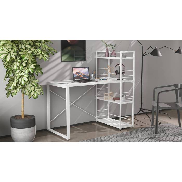 Письмовий стіл Ferrum-decor Серії Конект з етажеркою 75x120x60 білий ДСП Білий 16мм (FRD-104225)