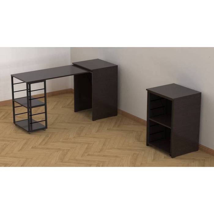 Стол-тумба трансформер Смарт 2/2 Ferrum-decor 750x1450x600 Черный металл ДСП Венге Магия 16 мм (FRD-106166)