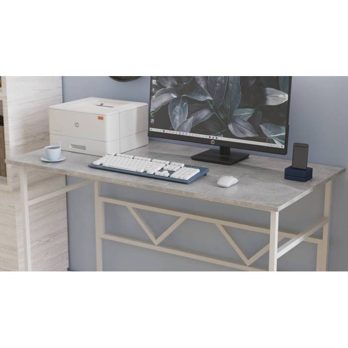 Стол письменный Райан Ferrum-decor 750x1200x700 Белый металл ДСП Бетон 16 мм (FRD-106496)