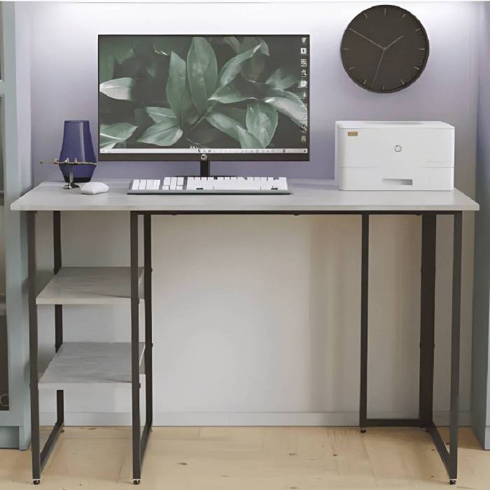 Письменный стол Кевин Ferrum-decor 75x140x60 Черный металл ДСП Бетон 16 мм (FRD-106555)