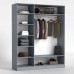 Шкаф широкий для одежды трехдверный, со штангой и полками, цвет бетон