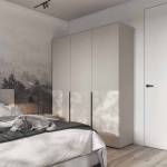 Шафа широка для одягу трьохдверна, зі штангою та полицями, колір кашемір