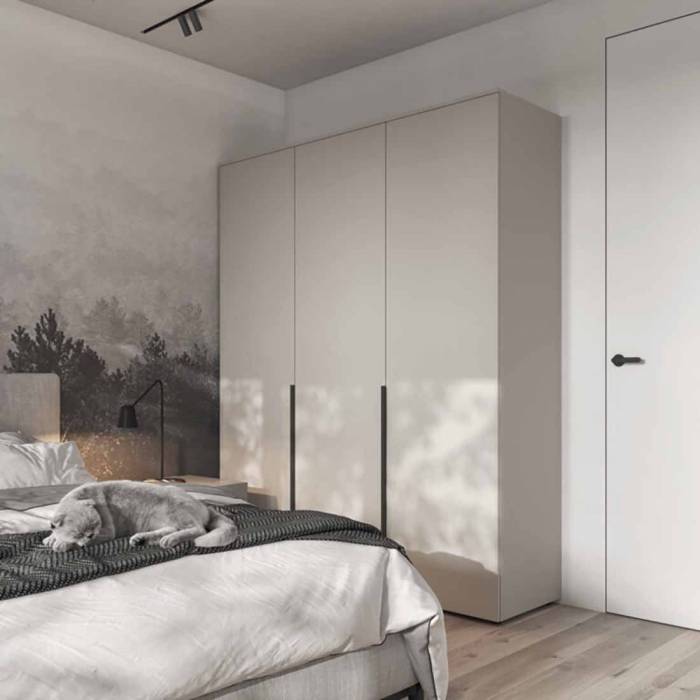 Шафа широка для одягу трьохдверна, зі штангою та полицями, колір кашемір