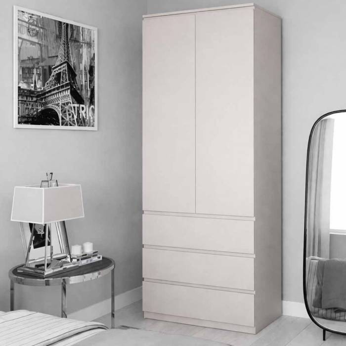 Шкаф для одежды двухдверный с тремя ящиками и полками, цвет кашемир