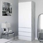 Шафа для одягу дводверна з трьома ящиками, штангою та полицею, колір бетон з білим фасадом