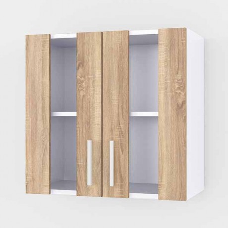 Шкаф верхний навесной витрина, кухонный модуль 60 см, цвет белый - дуб сонома