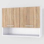 Шкаф навесной с нишей, кухонный модуль 80 см, белый - дуб сонома