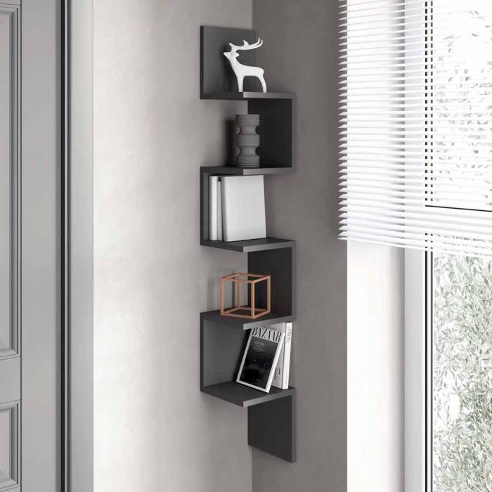 Полиця кутова настінна для книг, сувенірів, навісна, Змійка, антрацит