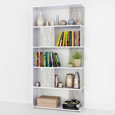 Стелаж-полиця книжкова для дому, офісу, на 5 поличок, бетон - біла