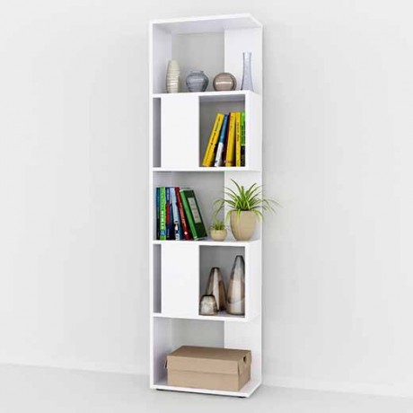 Стелаж-полиця книжкова для дому, офісу, на 5 поличок вузька, колір білий