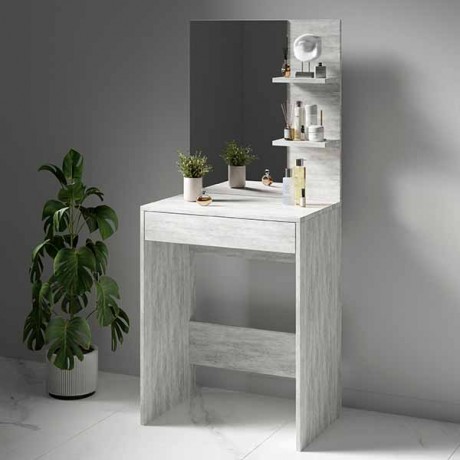 Туалетний стіл для макіяжу з дзеркалом, шухлядою і поличками, колір бетон