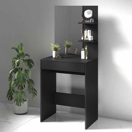 Туалетний стіл для макіяжу з дзеркалом, шухлядою і поличками, колір чорний