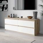 Тумба под ТВ с четырьмя ящиками, ширина 140 см, дуб сонома - белая