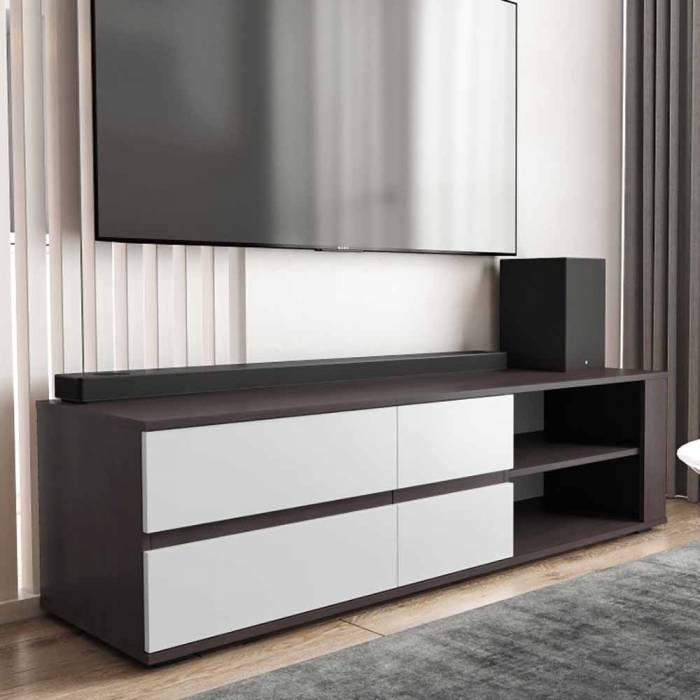 Тумба под ТВ с дверками и полкой, ширина 150 см, цвет венге темный - белый