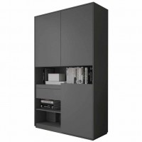 Шкаф-пенал для одежды с дверцами и ящиком RS-01, 124х50х213 см, антрацит