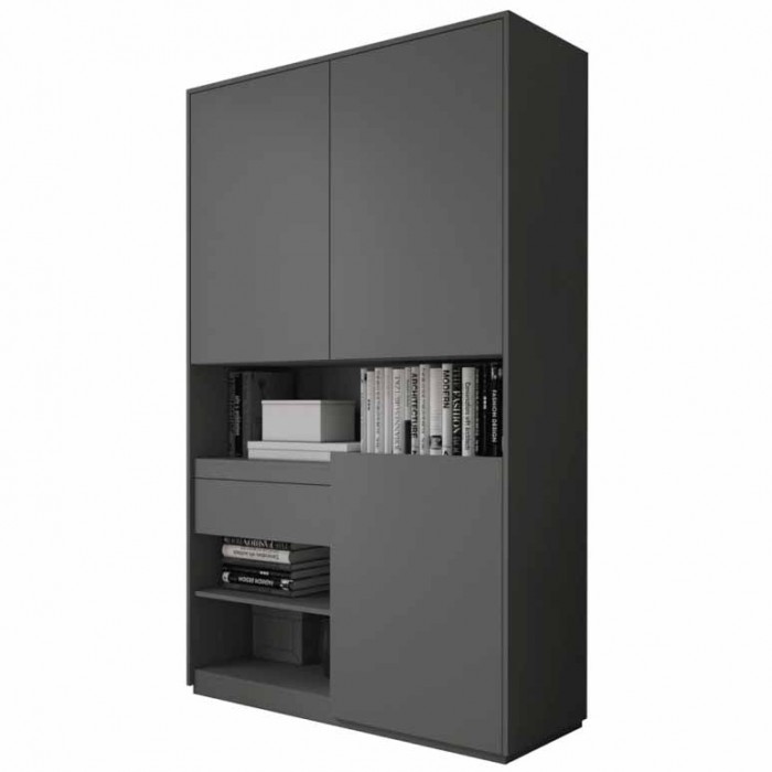 Шкаф-пенал для одежды с дверцами и ящиком RS-01, 124х50х213 см, цвет антрацит