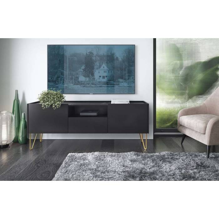 Тумба під телевізор Perfect Home Гармони / Harmony 1-дверна з 2 шухлядами і золотими ніжками RTV144 Чорний/чорний мармур роял (PFH-091179) Тумба під телевізор Perfect Home Гармони / Harmony 1-дверна з 2 шухлядами і золотими ніжками RTV144 Чорний/чорний мармур роял (PFH-091179)