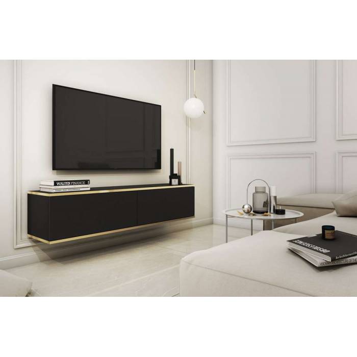 Тумба під телевізор навісна Perfect Home Оро / Oro 2-дверна RTV135 Чорний (PFH-091352)