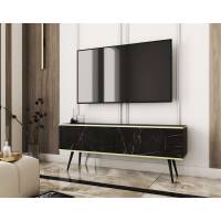 Тумба під телевізор Perfect Home Оро / Oro 2-дверна з чорними ніжками RTV135 Чорний мармур роял (PFH-091506)