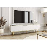 Тумба під телевізор Perfect Home Оро / Oro 3-дверна з золотими ніжками RTV175 MDF Білий (PFH-091341)